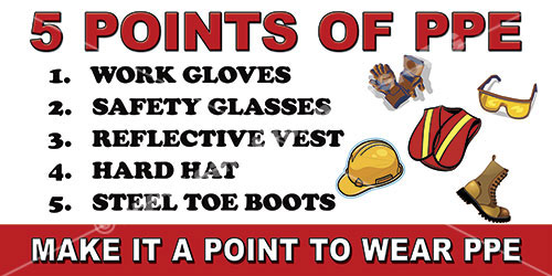 5 points of PPE, Personal Protection Equipment safety banner