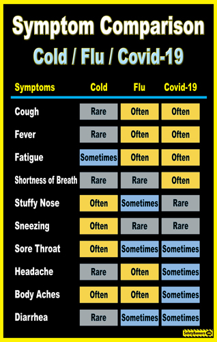 11 x 17 Covid vs Flu vs Cold symptoms comparison chart