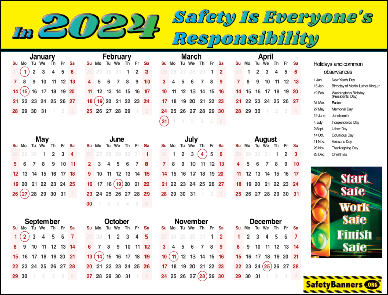 2024 Safety Calendar from SafetyBannersOrg