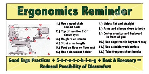 Ergonomics Reminder safety banner for the workplace