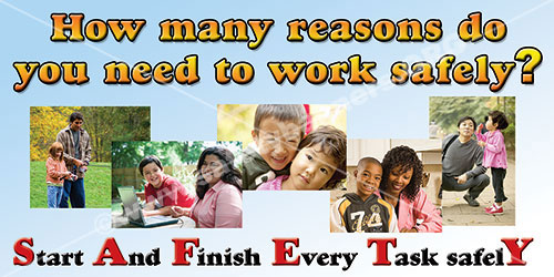 Safety Banners - Maximun Safety Impact, High Visibility, Motivating. Buy Online 6 How Many Reasons Do You Need To Work Safely safety banners item 1103