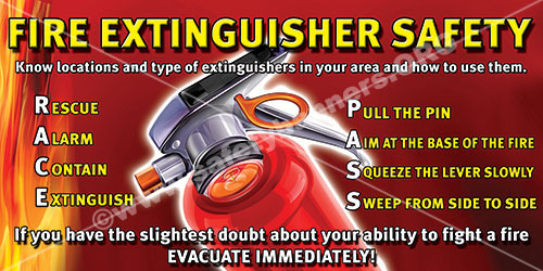 Safety Banners for fire safety and fire prevention for American industrial facilities 5 Fire Extinguisher Use workplace safety banner item 1135