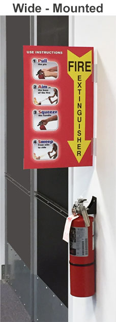 Fire Extinguisher Sign with PASS instructions 4 FES Wide Mounted 600