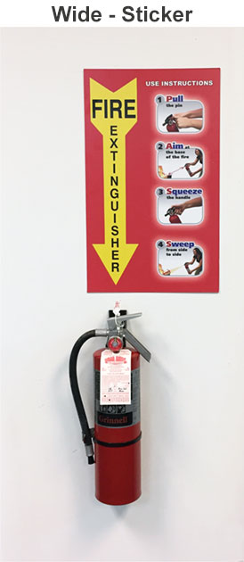 Fire Extinguisher Sign with PASS instructions 3 FES Wide Sticker 600